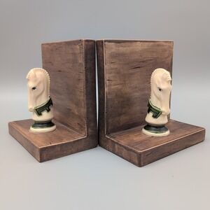 Vintage Chess Horse Head Bookend 5.5" Pair Signed‎